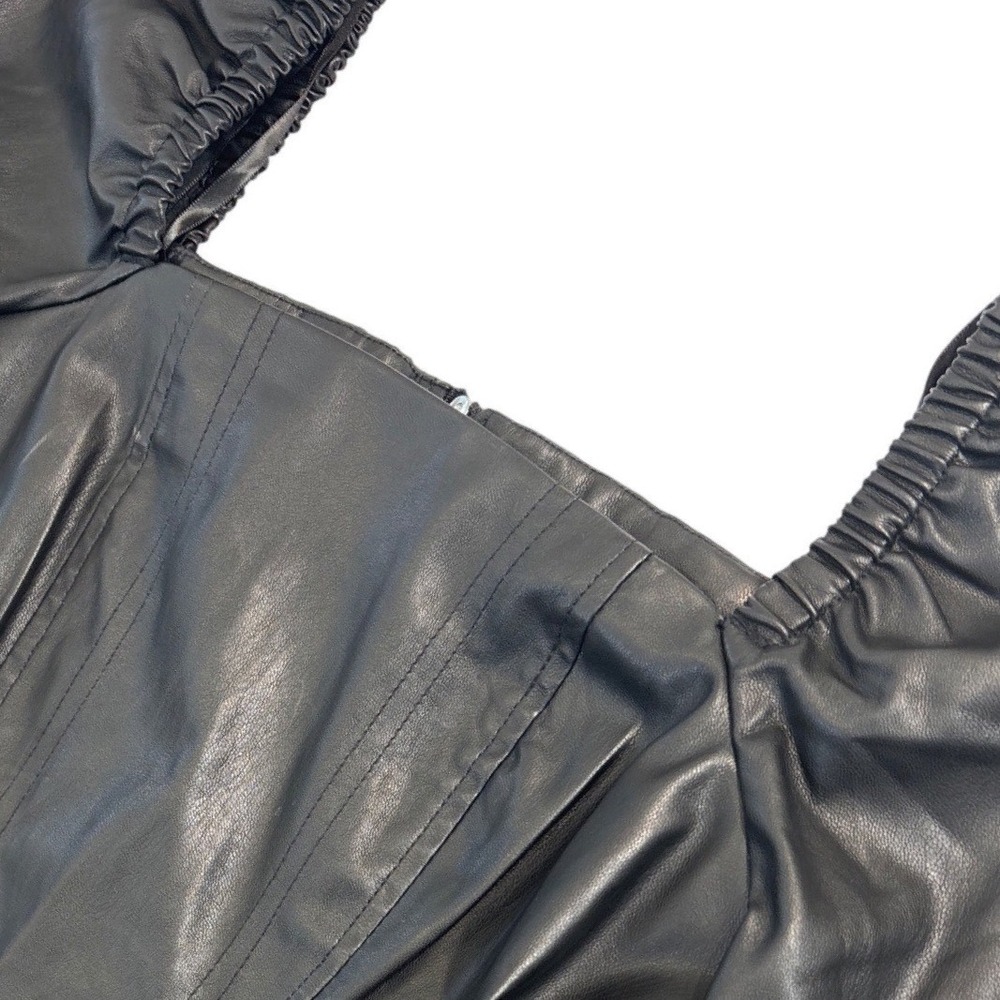 7 For All Mankind Womens Black Faux Leather Puff Sleeve Mini Dress XS Y2K 81380 - Picture 2 of 10
